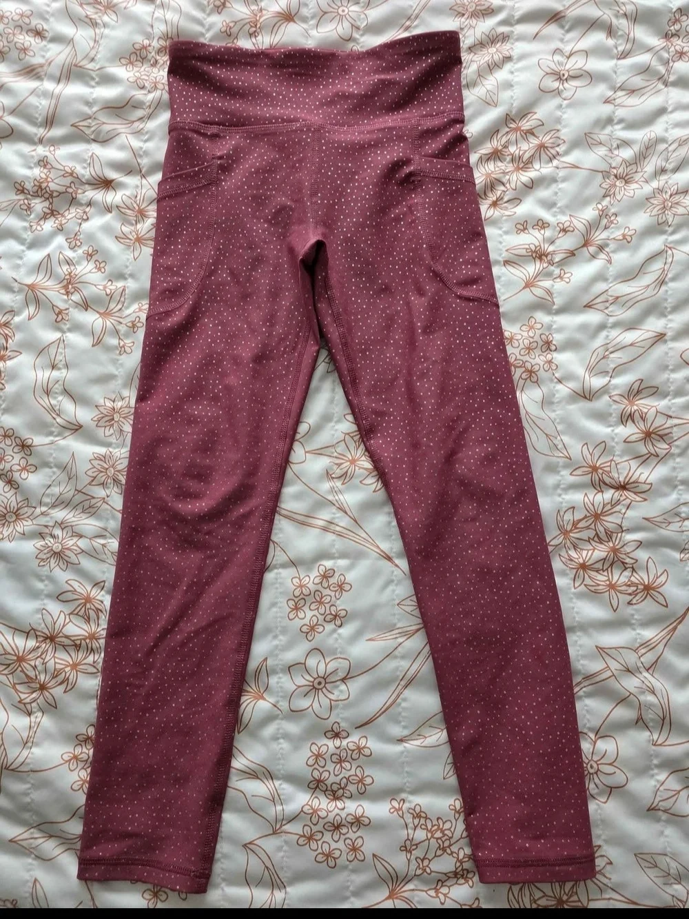 Old Navy Black Tank with Dusty Rose Polka Dot Sports Bra & Leggings Set
